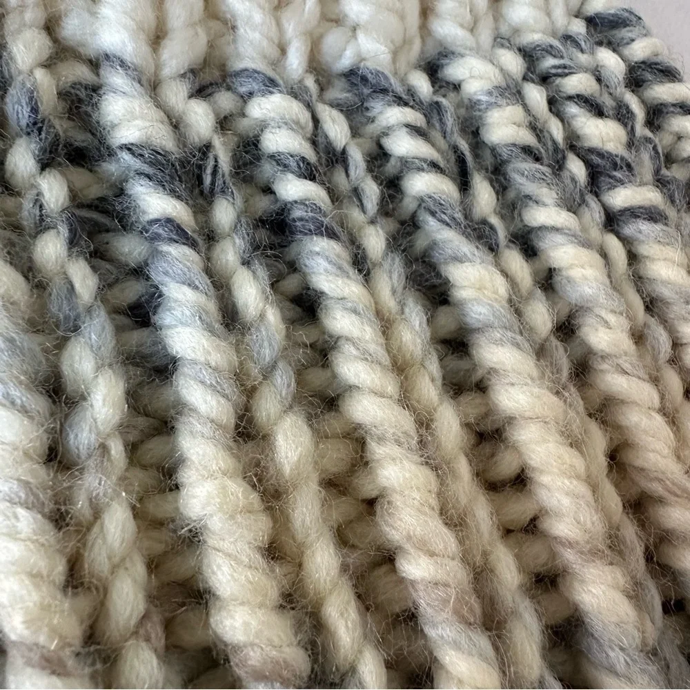 Steve Madden Cream and Gray Chunky Knit Beanie with Faux Fur Pom Pom